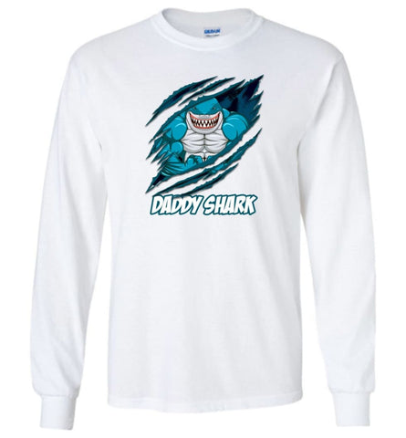 Daddy Shark New Dad Cute Baby Father’S Day Gift - Long Sleeve - White / M - Long Sleeve