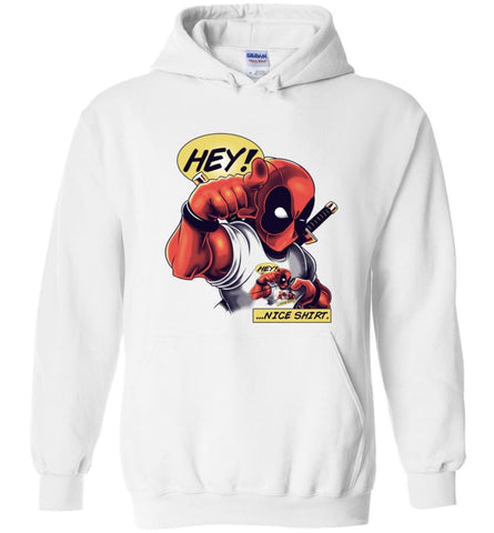 Deadpool Christmas Shirt Deadpool Work Shirt Deadpool Gifts For Men Hey Nice Shirt Hoodie - White / M