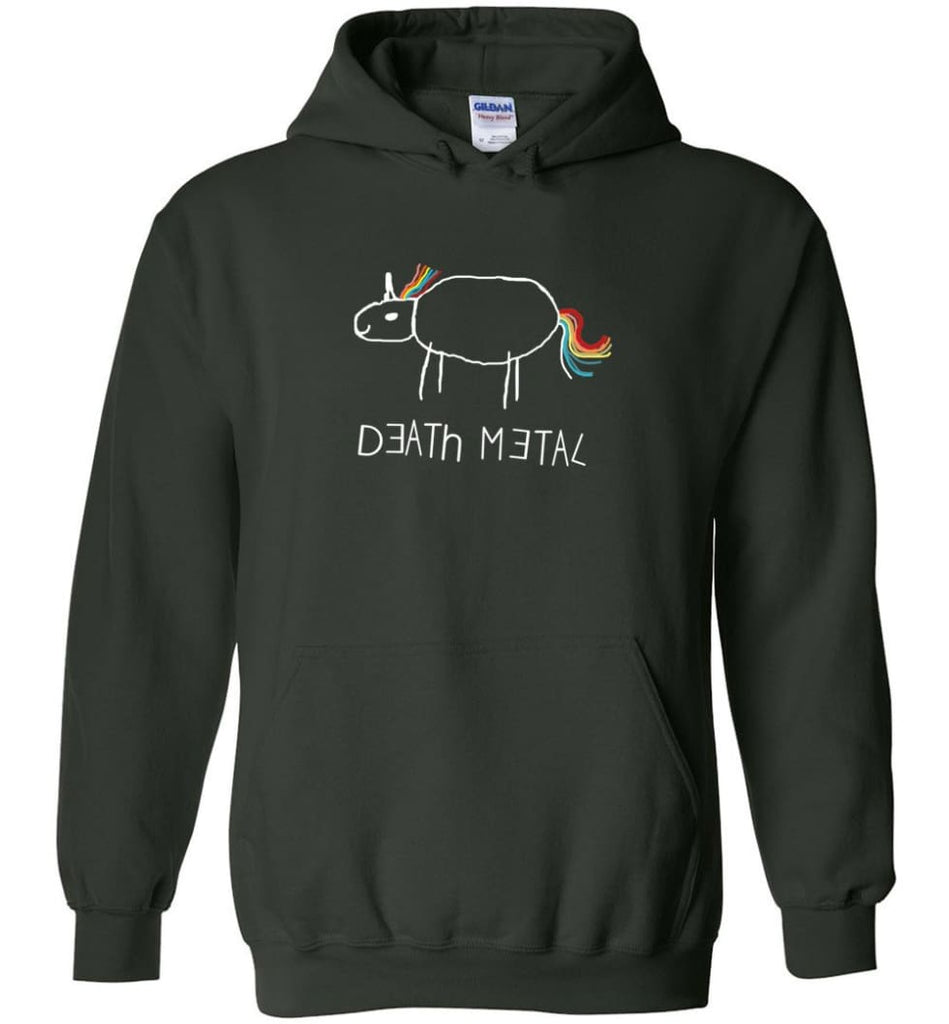 Death Metal Unicorn Shirt Death Metal Rainbow Hoodie Sweatshirt - Hoodie - Forest Green / M