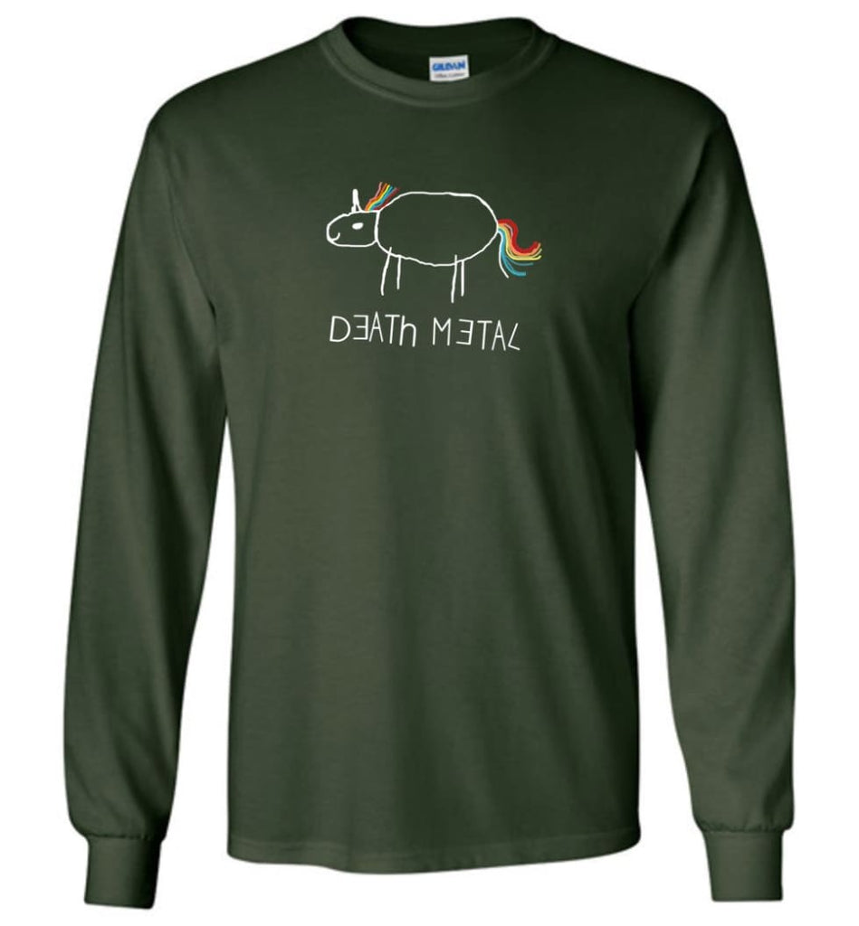 Death Metal Unicorn Shirt Death Metal Rainbow Hoodie Sweatshirt - Long Sleeve T-Shirt - Forest Green / M