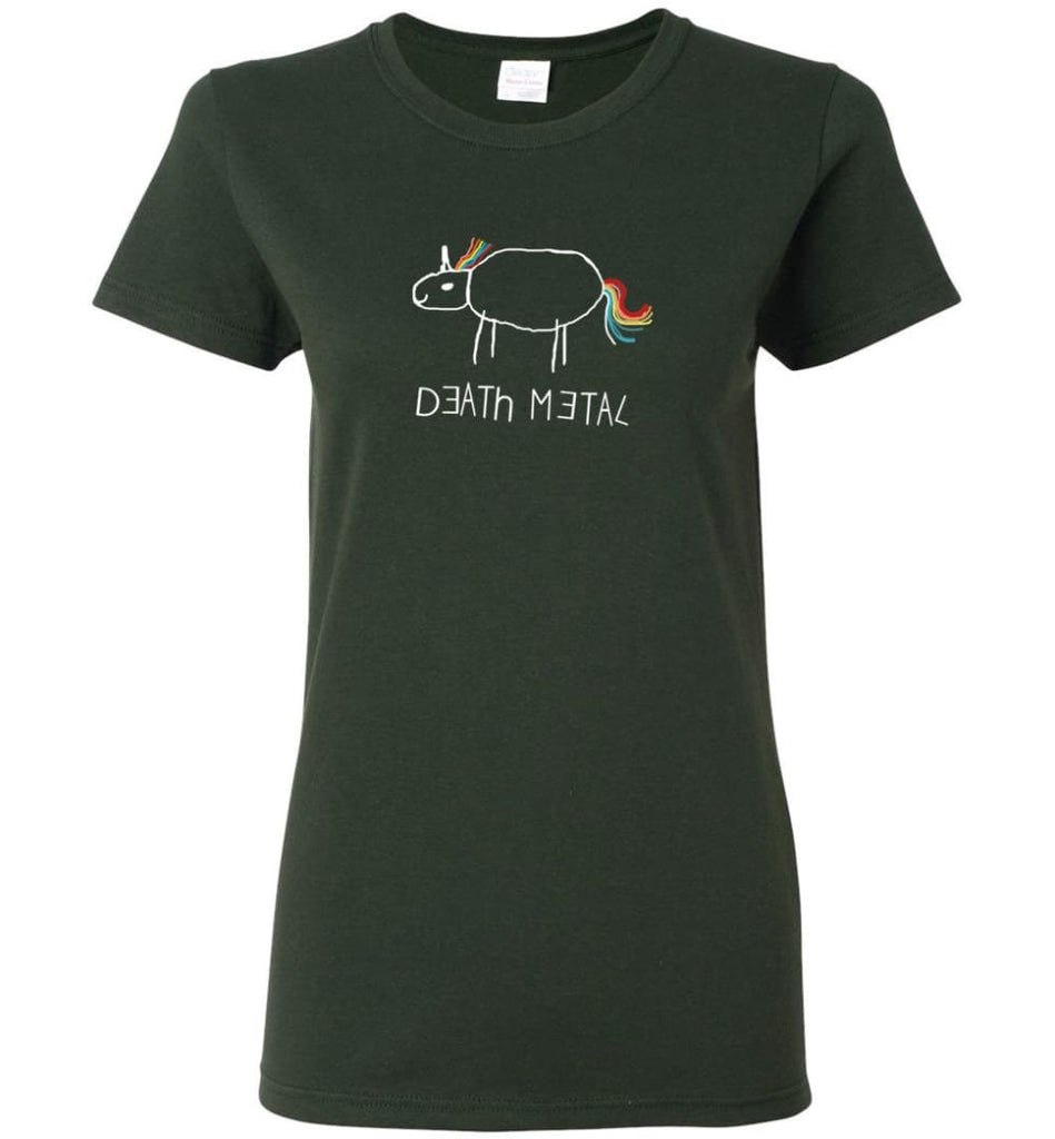 Death Metal Unicorn Shirt Death Metal Rainbow Hoodie Sweatshirt - Women T-shirt - Forest Green / M