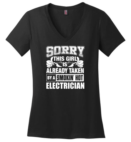 DETECTIVE Shirt Sorry This Girl Is Already Taken By A Smokin’ Hot Ladies V-Neck - Black / M - 10