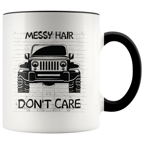 Messy Hair Don't Care Funny Windy Driving Jeep Gift Premium Accent Mug
