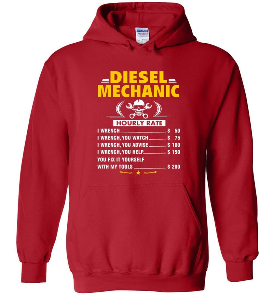 Diesel Mechanic Hourly Rate Hoodie - Red / M