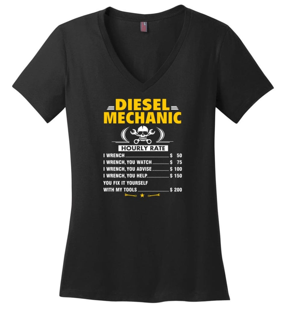 Diesel Mechanic Hourly Rate Ladies V-Neck - Black / M
