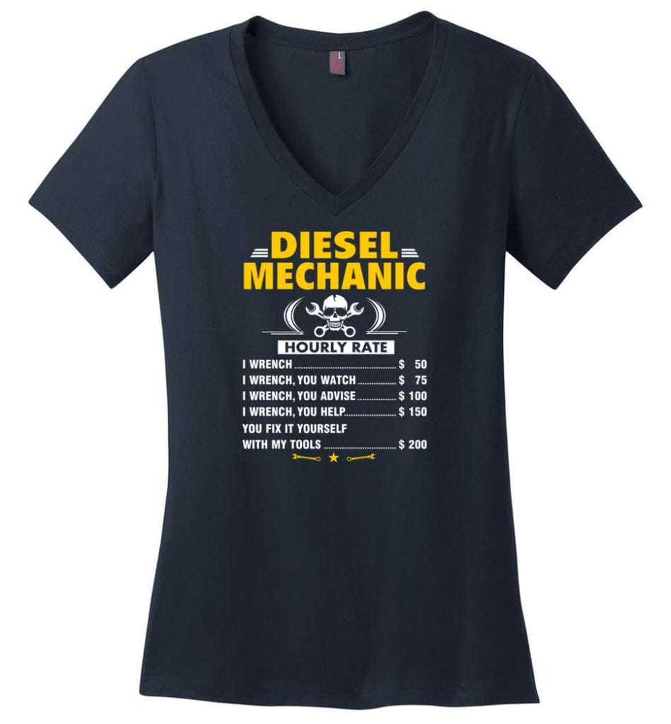 Diesel Mechanic Hourly Rate Ladies V-Neck - Navy / M