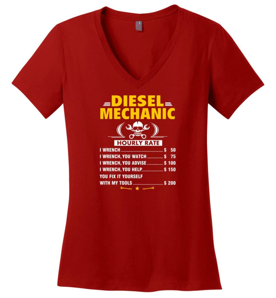 Diesel Mechanic Hourly Rate Ladies V-Neck - Red / M