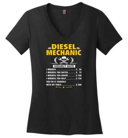 Diesel Mechanic Hourly Rate Shirt Funny Gift for Mechanics - Ladies V-Neck - Black / M