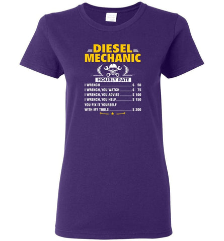 Diesel Mechanic Hourly Rate Shirt Funny Gift for Mechanics Women Tee - Purple / M