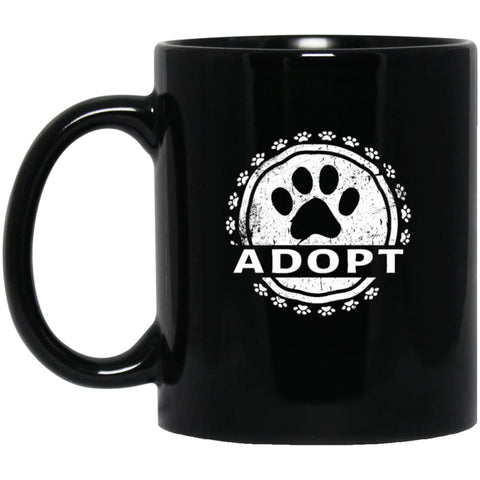 Dog Lovers Gift Adopt A Dog Paw Print 11 oz Black Mug - Black / One Size - Drinkware
