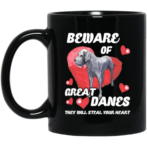 Dog Lovers Gift Beware Of Great Danes 11 oz Black Mug - Black / One Size - Drinkware