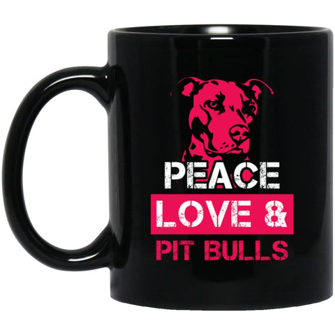 Dog Lovers Gift Peace Love And Pit Bulls 11 oz Black Mug - Black / One Size - Drinkware