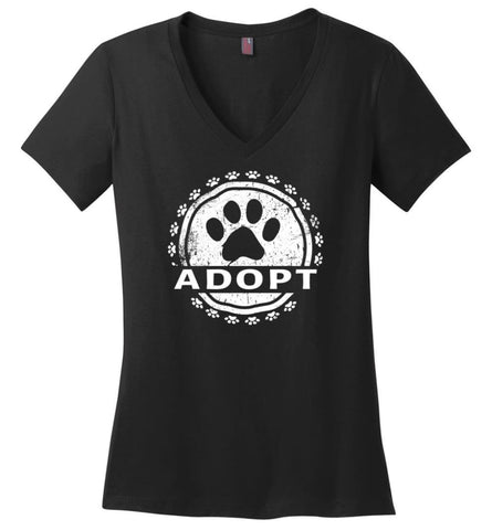 Dog Lovers Shirt Adopt A Dog Paw Print Ladies V Neck - Black / M - womens apparel