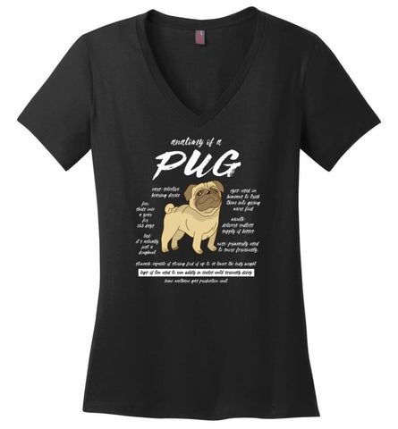 Dog Lovers Shirt Anatomy Of A Pug Ladies V Neck - Black / M - womens apparel