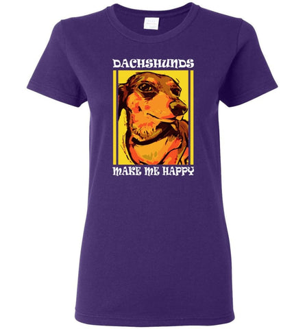 Dog Lovers Shirt Dachshunds Make Me Happy Women Tee - Purple / M