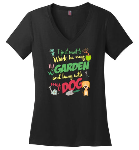Dog Lovers Shirt Hang In My Garden Ladies V Neck - Black / M - womens apparel