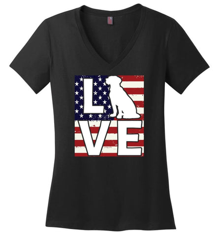 Dog Lovers Shirt Patriotic American Flag Dog Love Ladies V Neck - Black / M - womens apparel