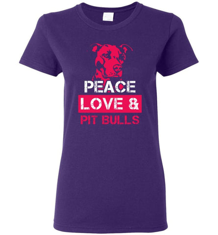 Dog Lovers Shirt Peace Love And Pit Bulls Women Tee - Purple / M