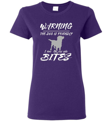 Dog Lovers Shirt Warning The Dog Is Friendly Women Tee - Purple / M