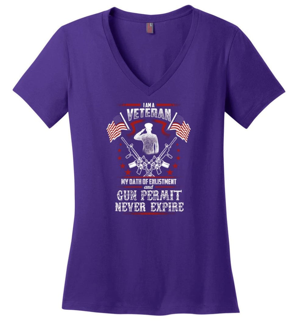 Don’t Mess With An Old Navy Veteran Shirt Ladies V-Neck - Purple / M