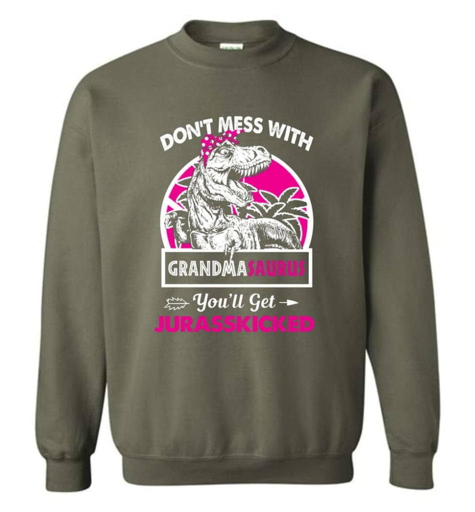Don’t Mess With Grandma Saurus - Sweatshirt - Military Green / M - Sweatshirt