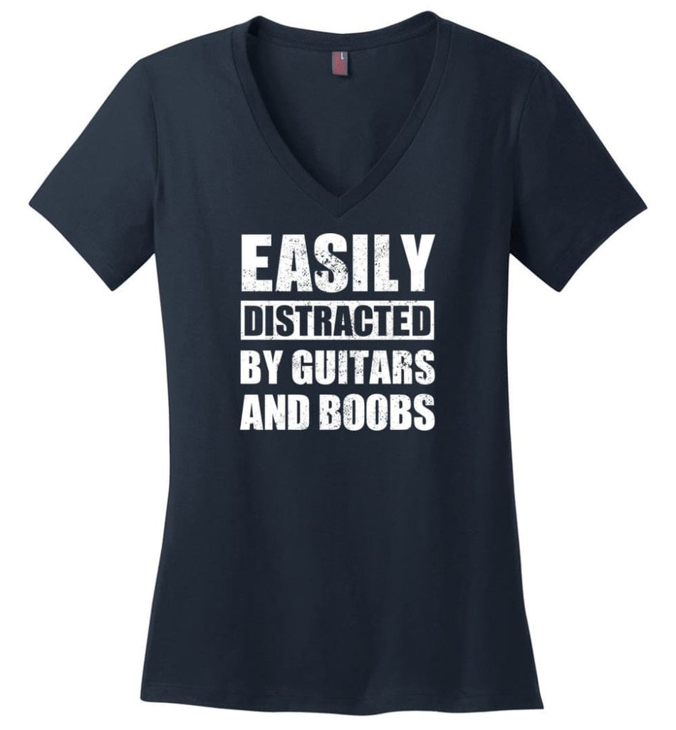 Easily Distracted By Guitars And Boobs - Ladies V-Neck 