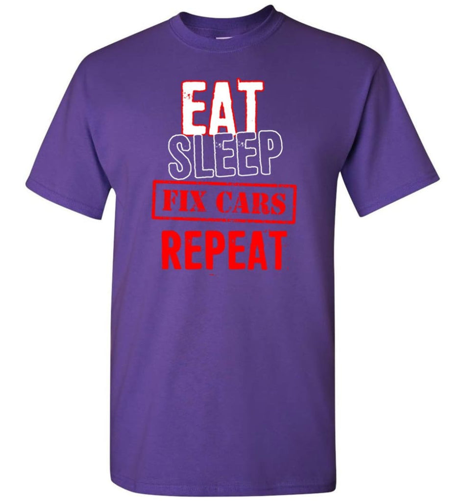 Eat Sleep Cars Repeat Shirt For Racing Or Restoration Fans - Short Sleeve T-Shirt - Purple / S