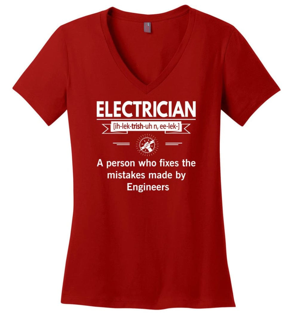 Electrician Definition Funny Electrician Meaning Ladies V-Neck - Red / M