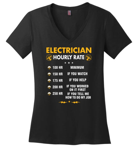 Electrician Hourly Rate Shirt Electrician Christmas Gift - Ladies V-Neck - Black / M