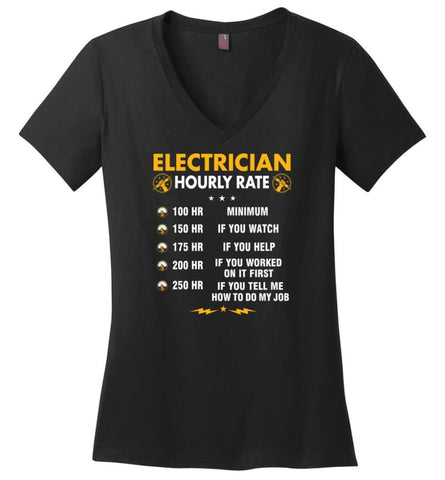Electrician Hourly Rate Shirt Funny Electrician Hoodies Electrician Christmas Sweater - Ladies V-Neck - Black / M