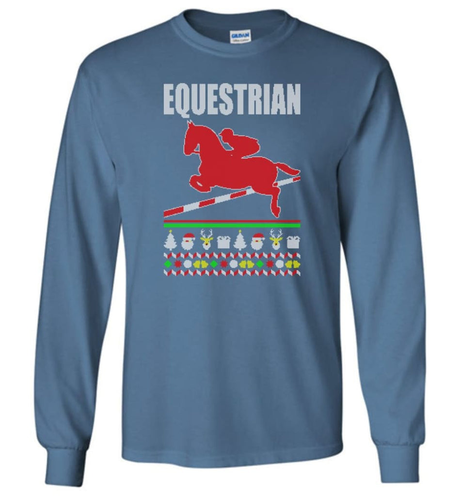 Equestrian Ugly Christmas Sweater - Long Sleeve T-Shirt - Indigo Blue / M