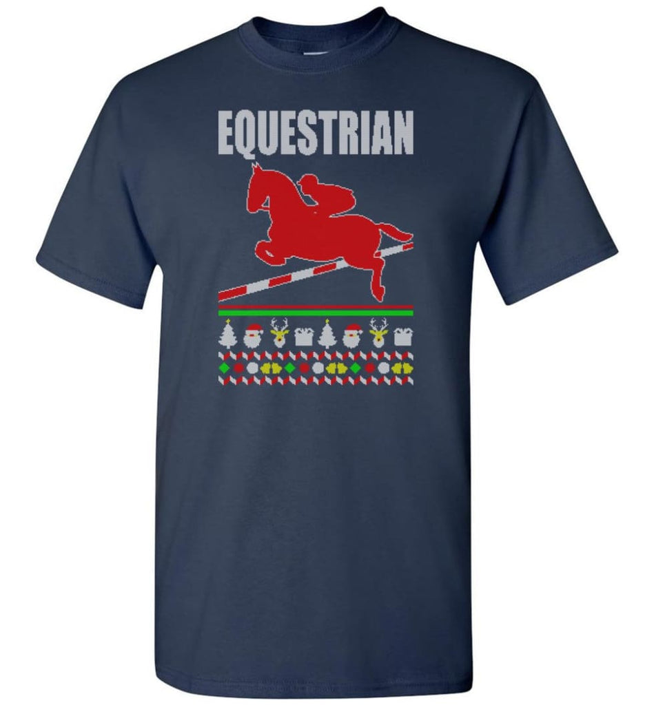 Equestrian Ugly Christmas Sweater - Short Sleeve T-Shirt - Navy / S