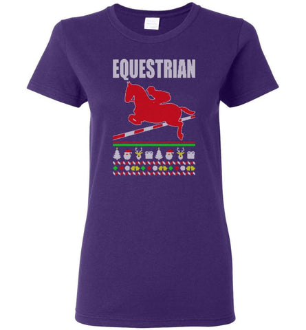 Equestrian Ugly Christmas Sweater Women Tee - Purple / M