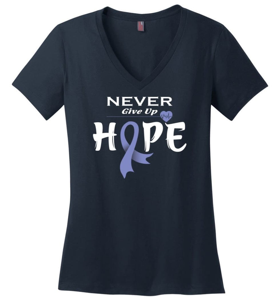 Esophageal Cancer Awareness Never Give Up Hope Ladies V-Neck - Navy / M