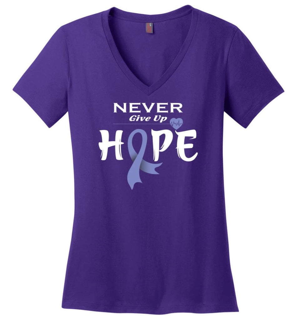 Esophageal Cancer Awareness Never Give Up Hope Ladies V-Neck - Purple / M