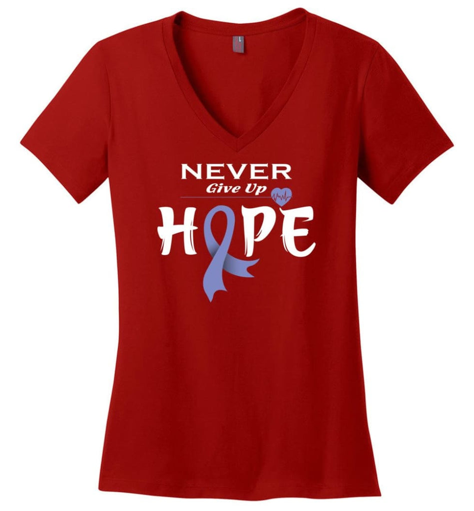 Esophageal Cancer Awareness Never Give Up Hope Ladies V-Neck - Red / M