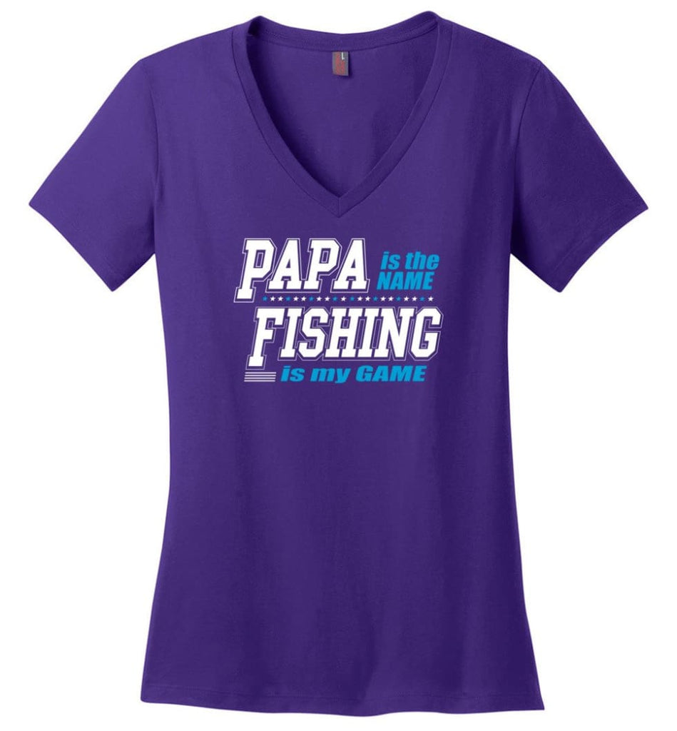 Father’s Day Gift Shirt Papa Becoming Legend Is My Game Ladies V-Neck - Purple / M