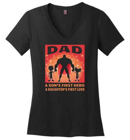 Father’s Day Shirt My Dad My Hero My Guardian Angel Ladies V-Neck - Black / M