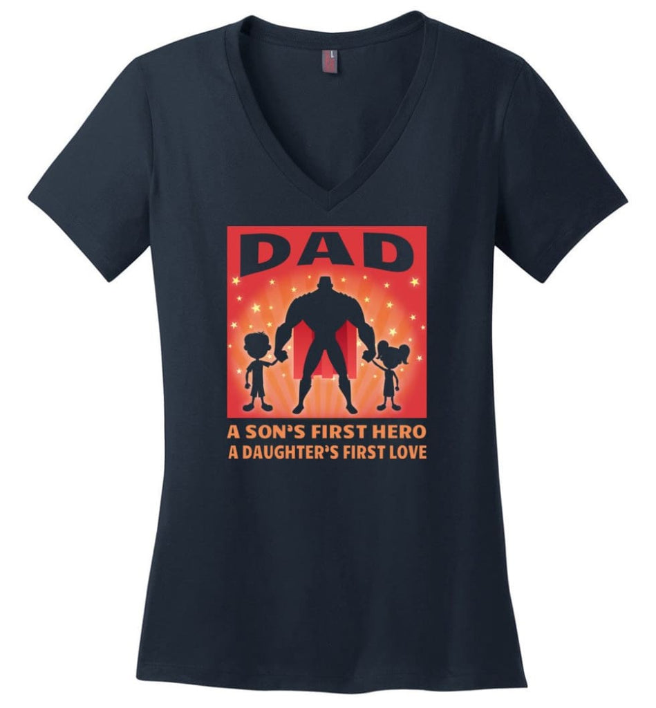 Father’s Day Shirt My Dad My Hero My Guardian Angel Ladies V-Neck - Navy / M