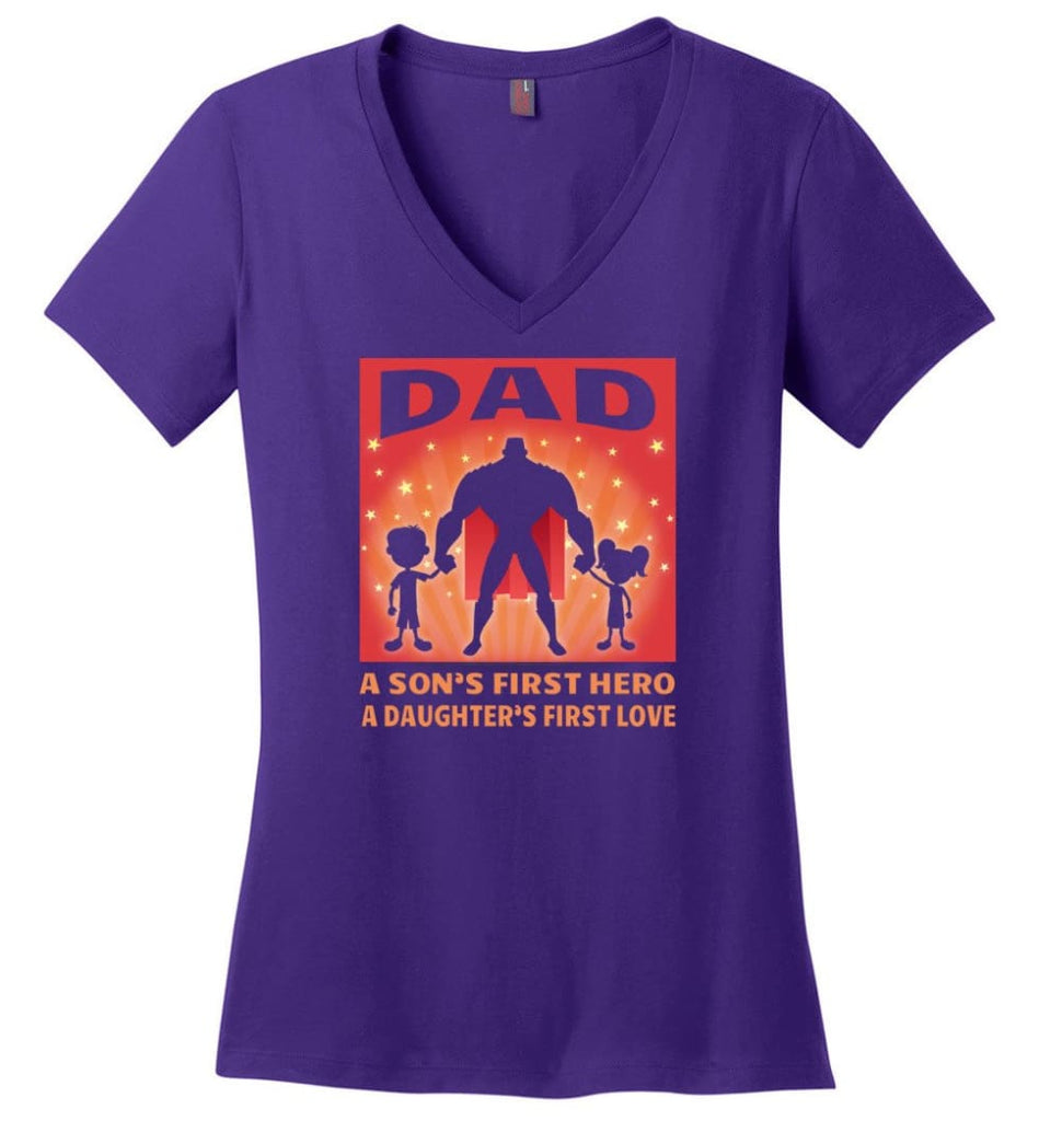 Father’s Day Shirt My Dad My Hero My Guardian Angel Ladies V-Neck - Purple / M