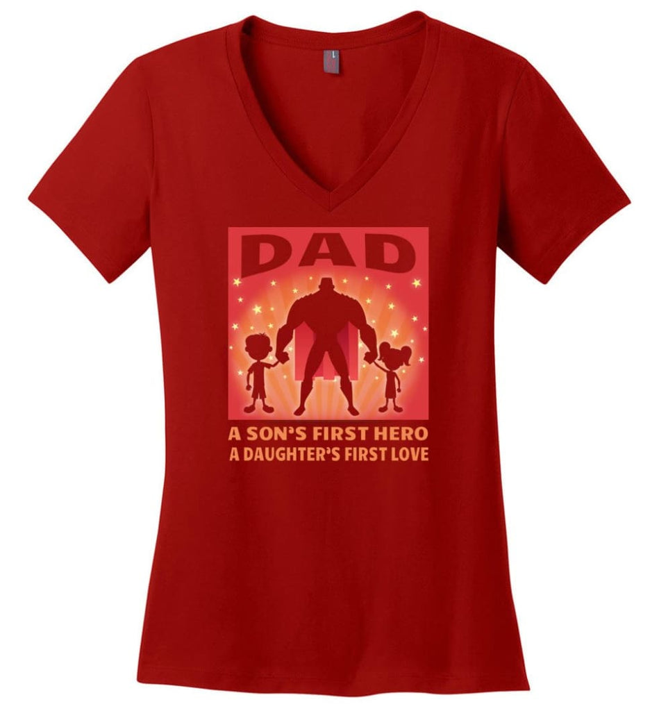 Father’s Day Shirt My Dad My Hero My Guardian Angel Ladies V-Neck - Red / M