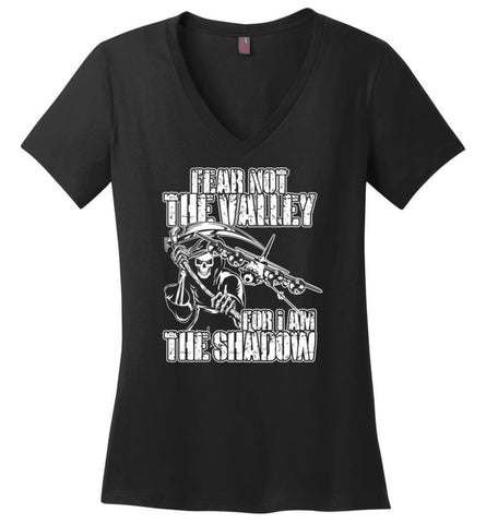 Fear Not The Valley For I Am The Shadow - Ladies V-Neck - Black / M