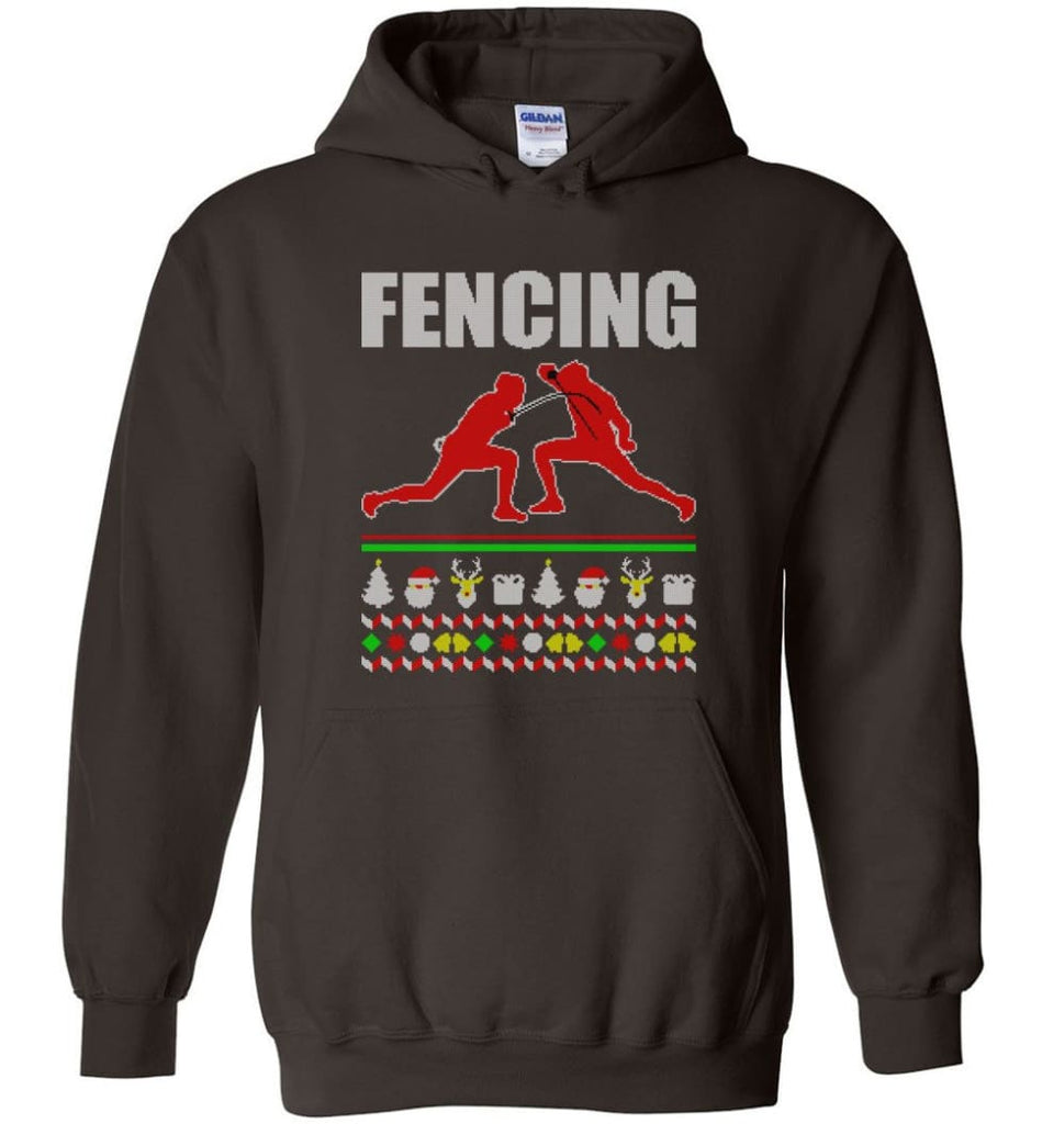 Fencing Ugly Christmas Sweater - Hoodie - Dark Chocolate / M