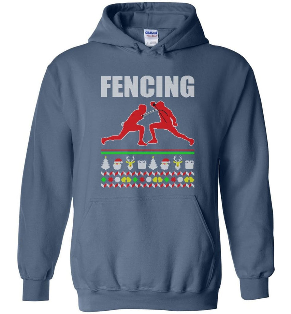 Fencing Ugly Christmas Sweater - Hoodie - Indigo Blue / M