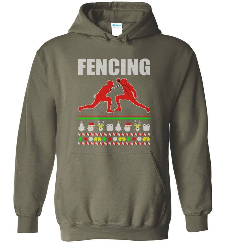 Fencing Ugly Christmas Sweater - Hoodie - Military Green / M
