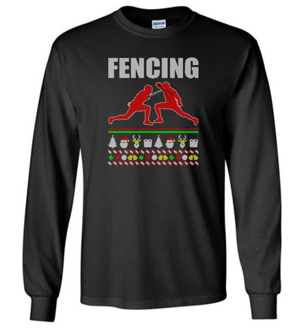 Fencing Ugly Christmas Sweater - Long Sleeve T-Shirt - Black / M