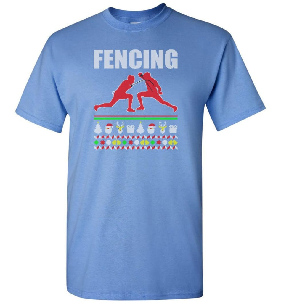 Fencing Ugly Christmas Sweater - Short Sleeve T-Shirt - Carolina Blue / S
