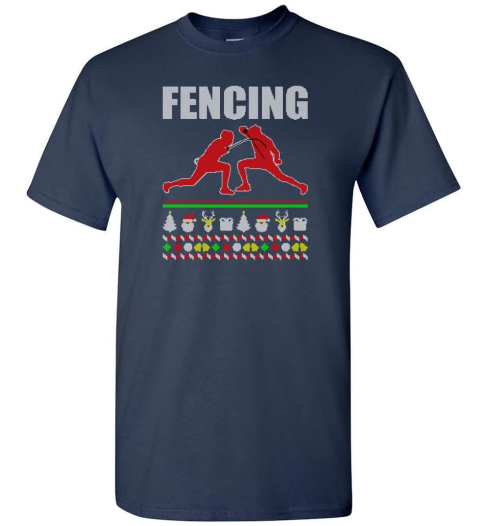 Fencing Ugly Christmas Sweater - Short Sleeve T-Shirt - Navy / S