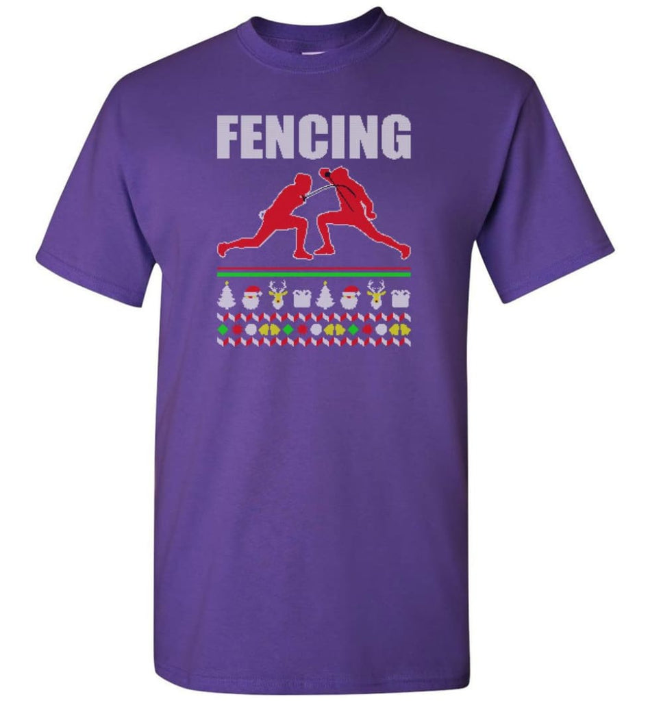 Fencing Ugly Christmas Sweater - Short Sleeve T-Shirt - Purple / S