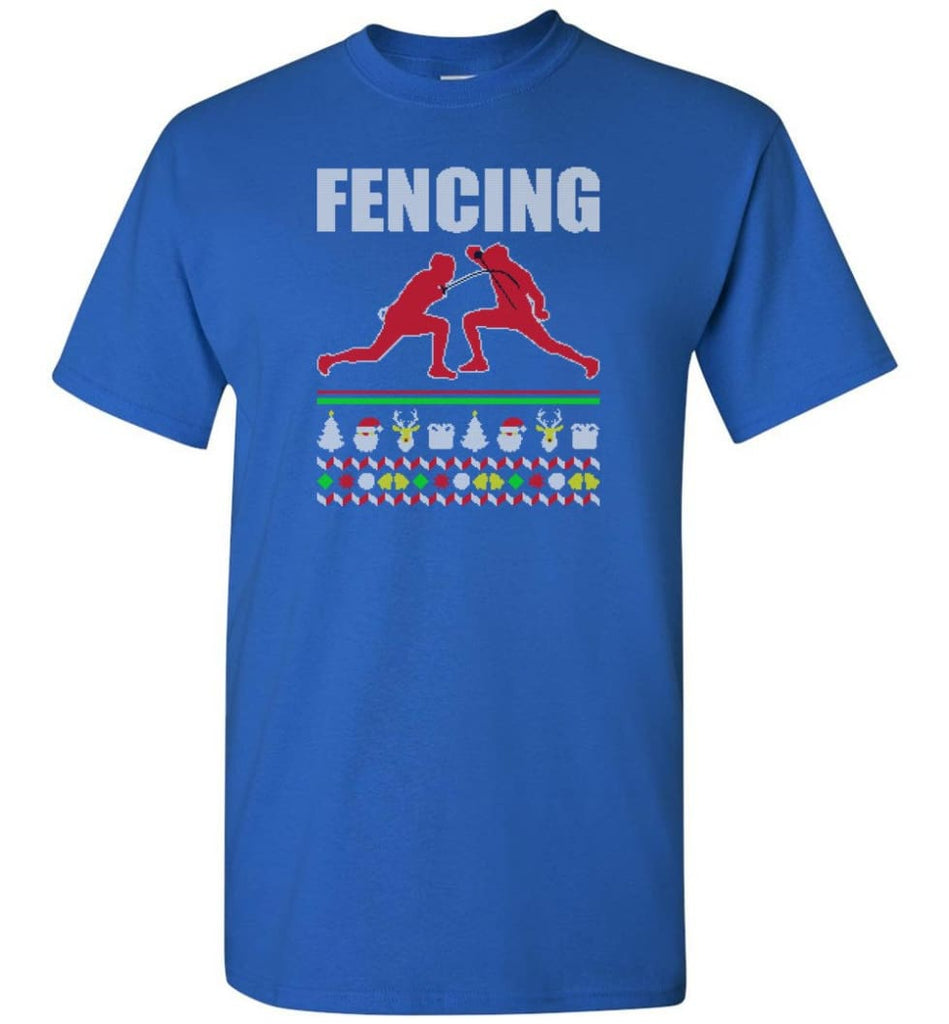Fencing Ugly Christmas Sweater - Short Sleeve T-Shirt - Royal / S